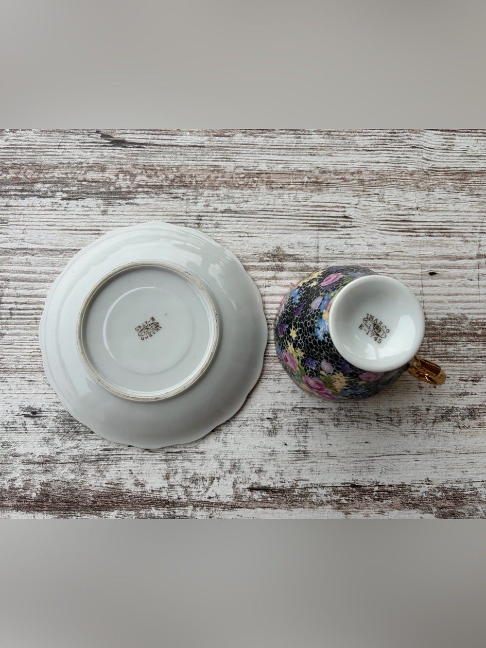 VTG Japanese Porcelain Chintz Floral Tea Cup & Saucer - Picture 5 of 7